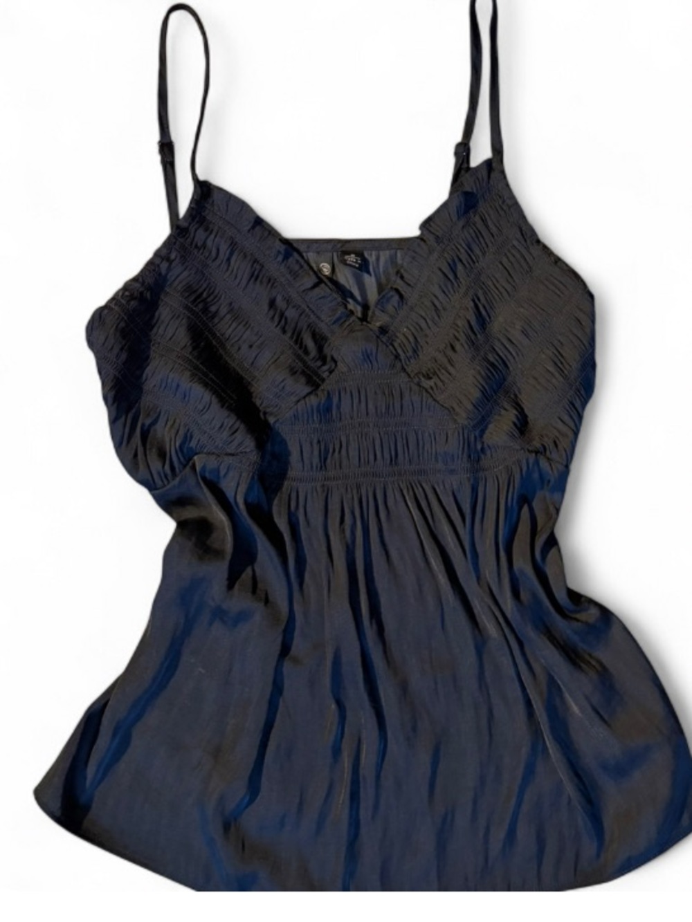 Versona Black Smocked Babydoll Tank Top Small Flowy Boho